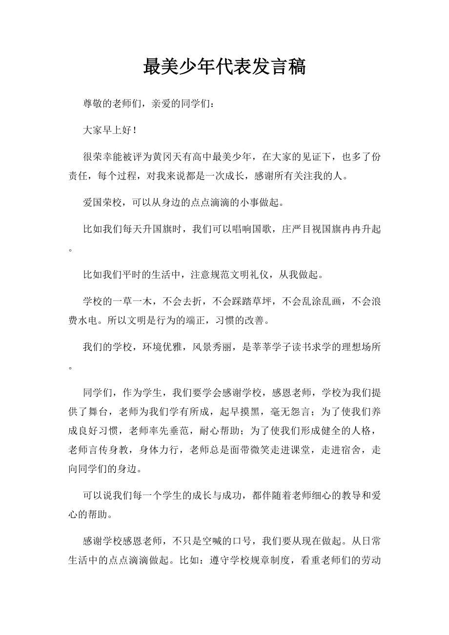 最美少年代表发言稿.docx_第1页