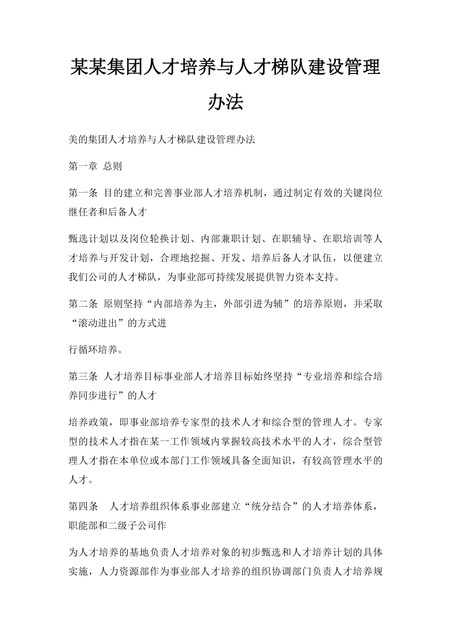 某某集团人才培养与人才梯队建设管理办法.docx_第1页