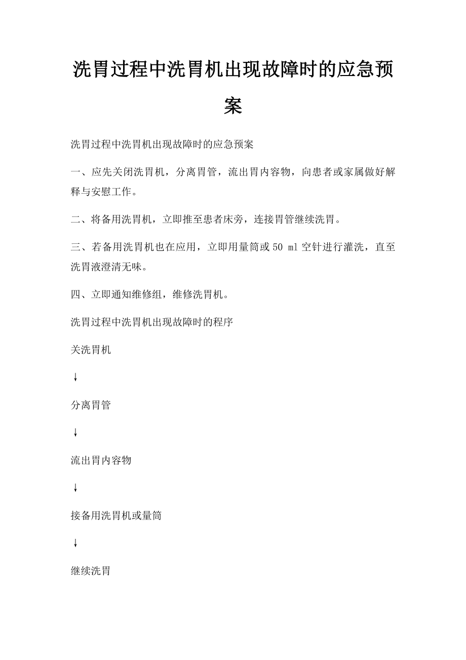 洗胃过程中洗胃机出现故障时的应急预案.docx_第1页