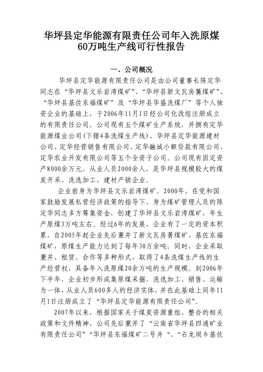 入洗原煤60万吨生产线可行性报告.doc_第1页