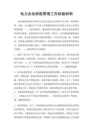 电力企业班组管理工作经验材料.docx