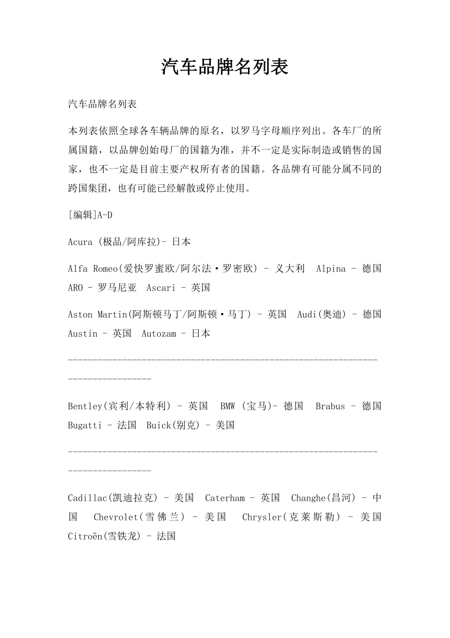 汽车品牌名列表.docx_第1页