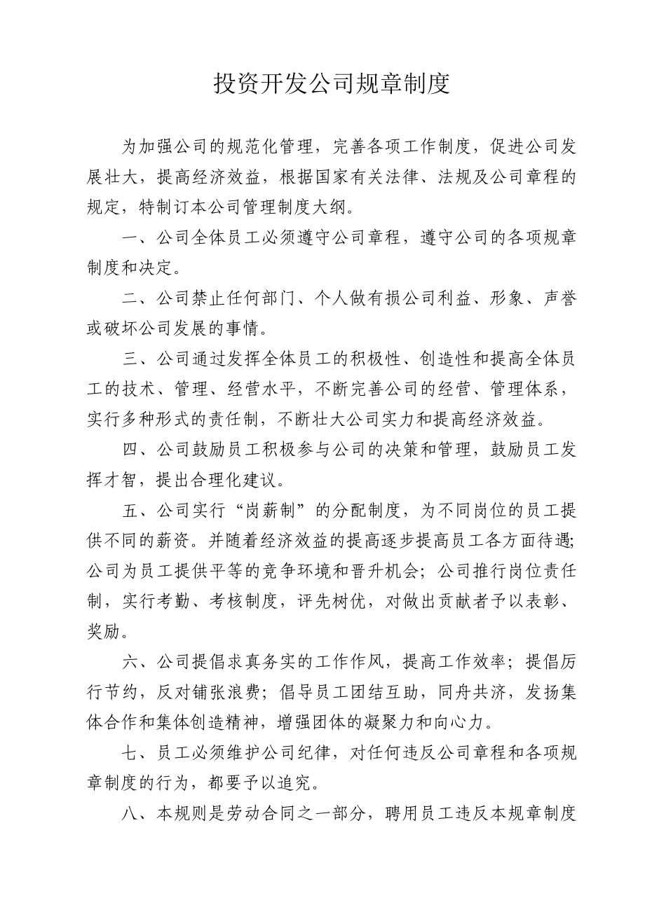 【企业】投资开发公司规章制度范本（WORD档供参考）.doc_第1页