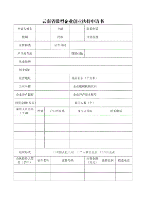 云南省微型企业创业扶持申请书( 全套.doc