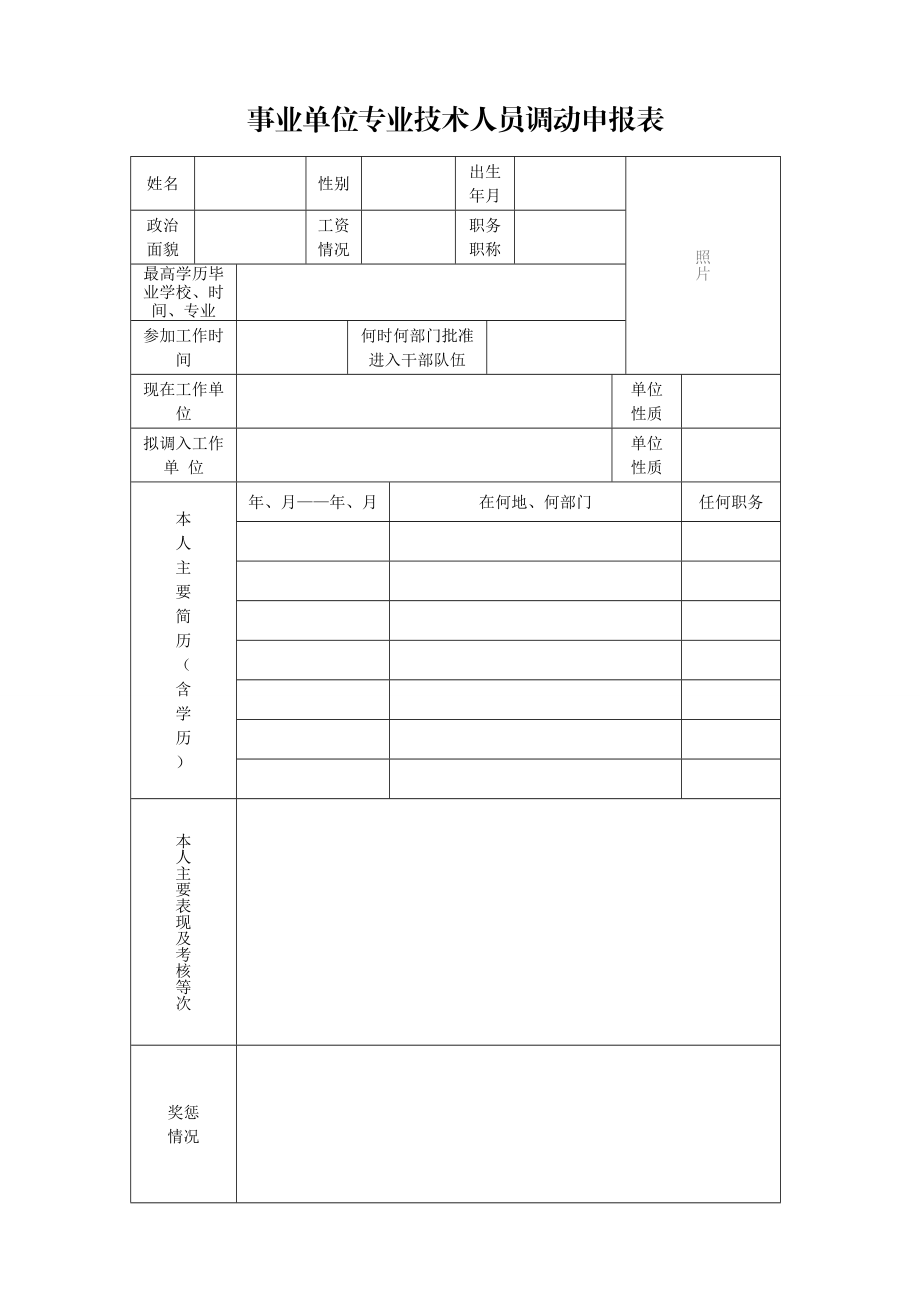 事业单位专业技术人员调动申报表.doc_第1页