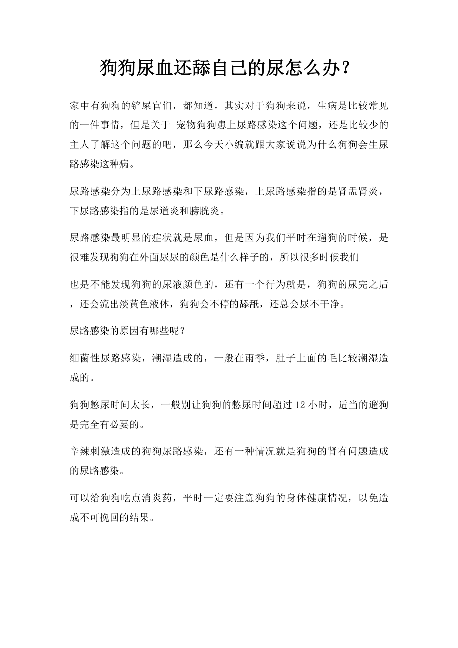 狗狗尿血还舔自己的尿怎么办？.docx_第1页