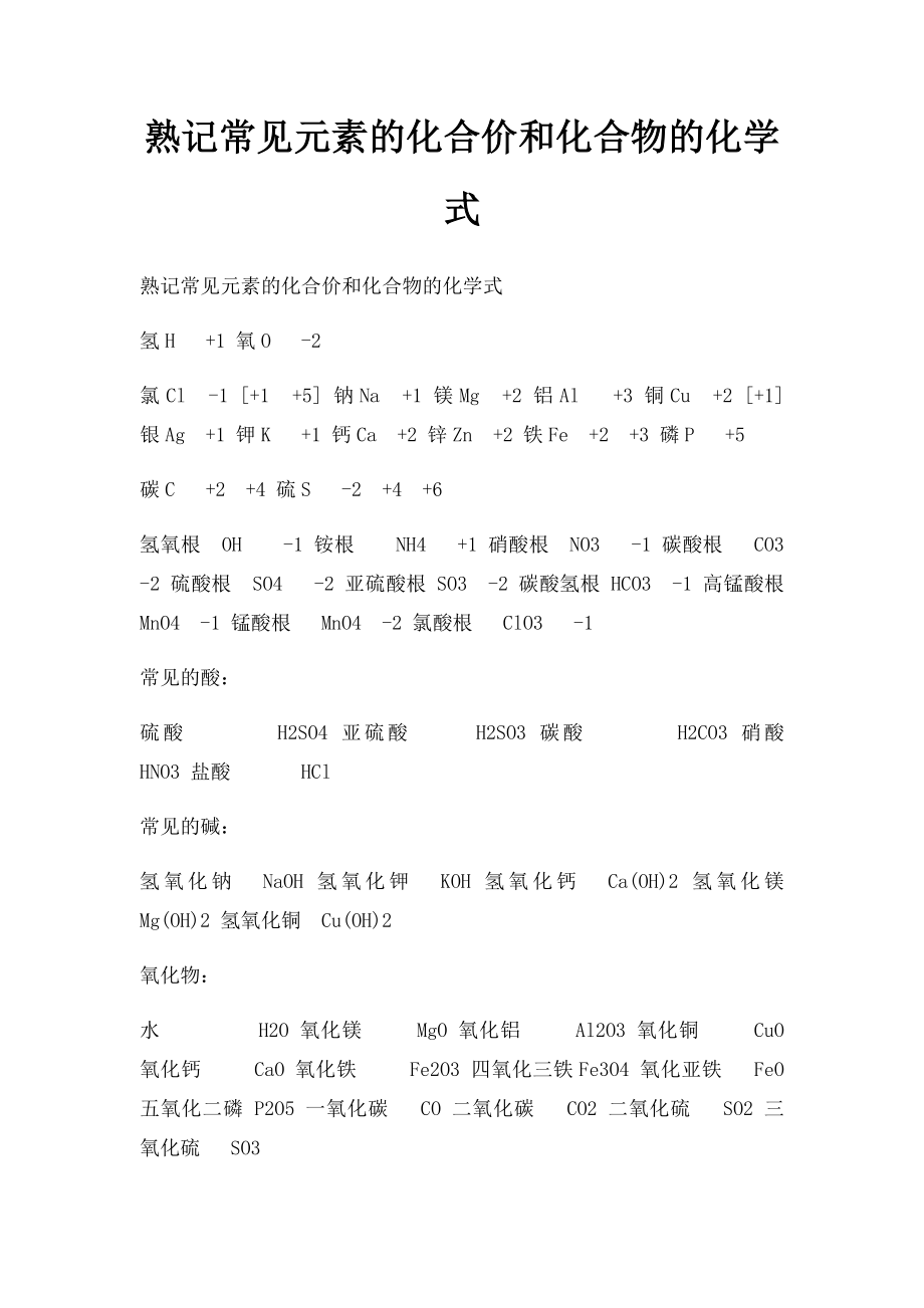 熟记常见元素的化合价和化合物的化学式.docx_第1页