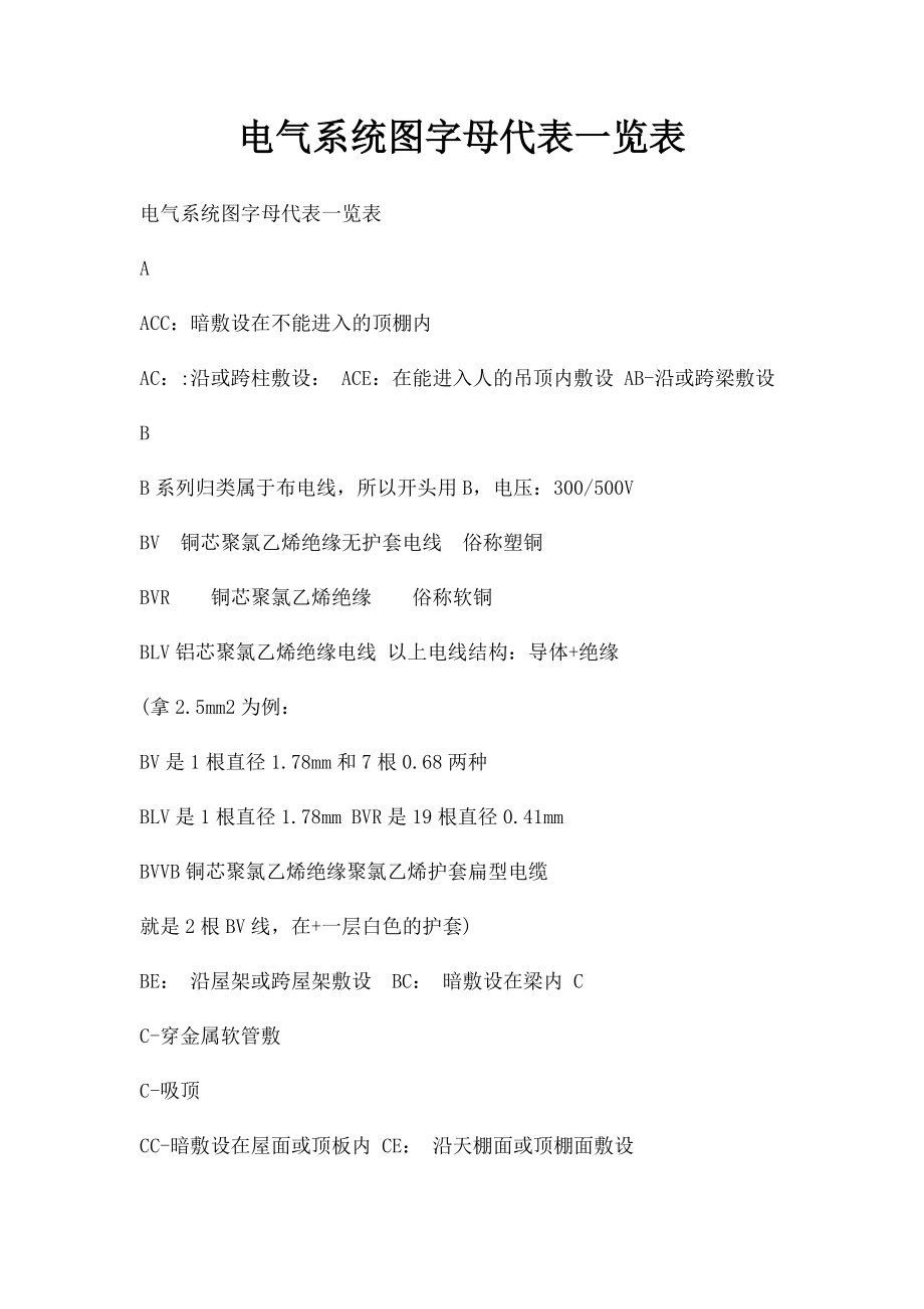 电气系统图字母代表一览表.docx_第1页