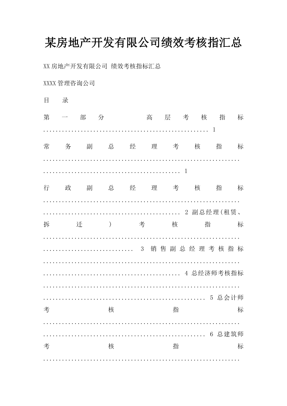 某房地产开发有限公司绩效考核指汇总.docx_第1页