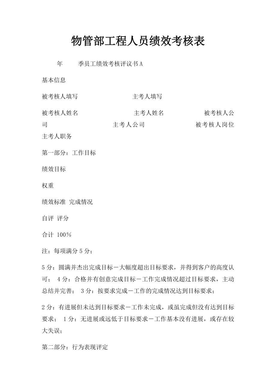 物管部工程人员绩效考核表.docx_第1页