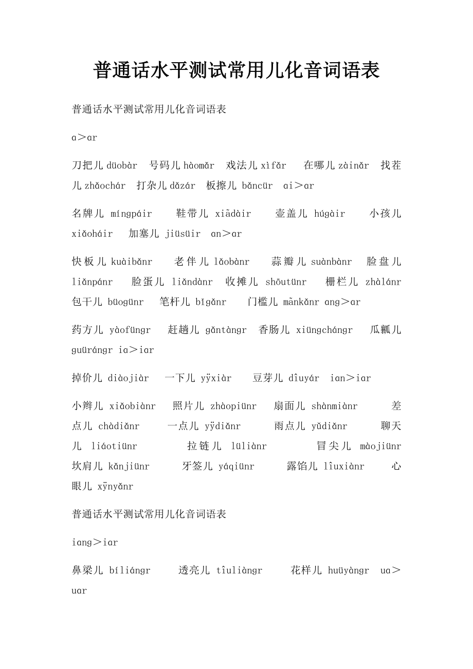 普通话水平测试常用儿化音词语表.docx_第1页