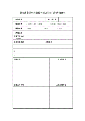 [下载][康恩贝管理制度]部门职责调查表.doc