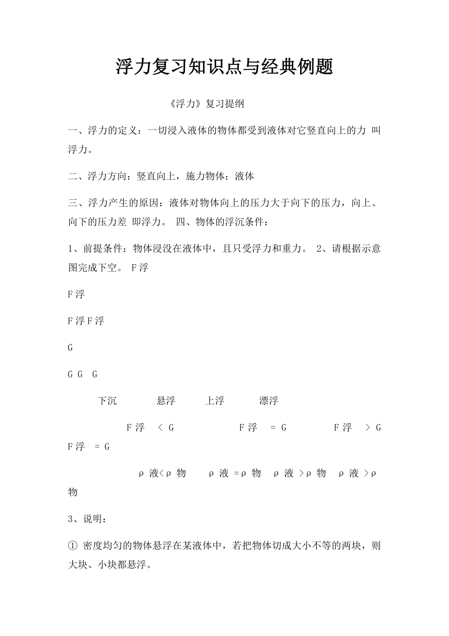 浮力复习知识点与经典例题.docx_第1页