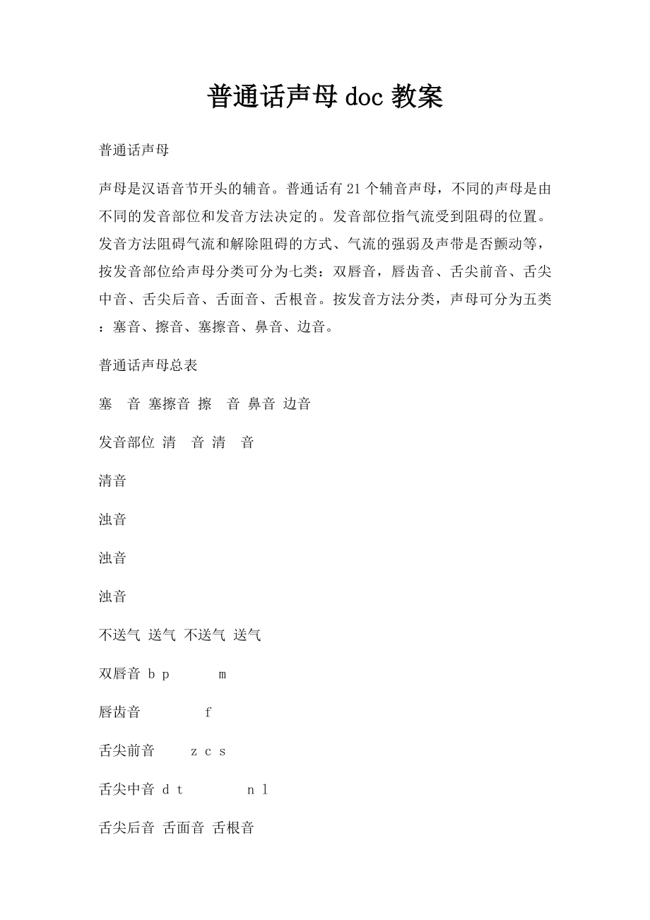 普通话声母doc教案.docx_第1页