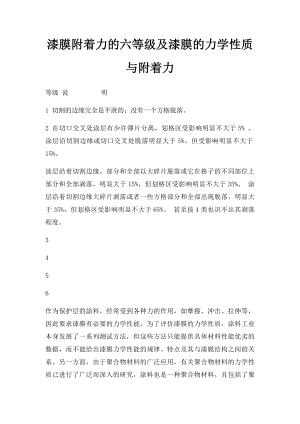 漆膜附着力的六等级及漆膜的力学性质与附着力.docx