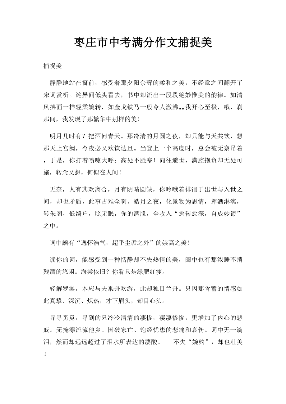 枣庄市中考满分作文捕捉美.docx_第1页