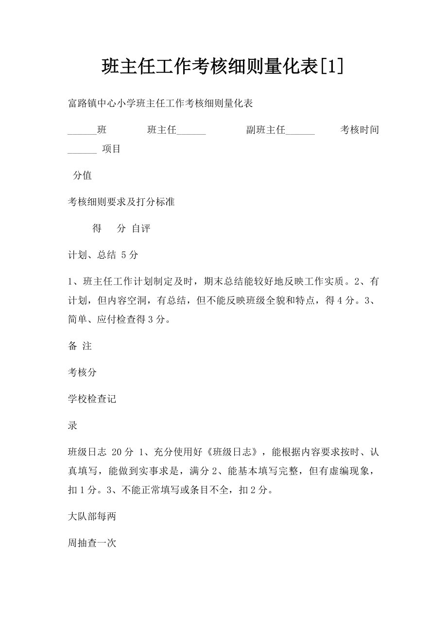 班主任工作考核细则量化表[1].docx_第1页