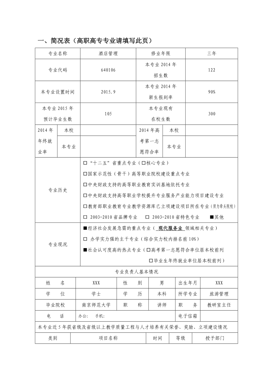 高校品牌专业建设申报书(酒店管理) .doc_第3页