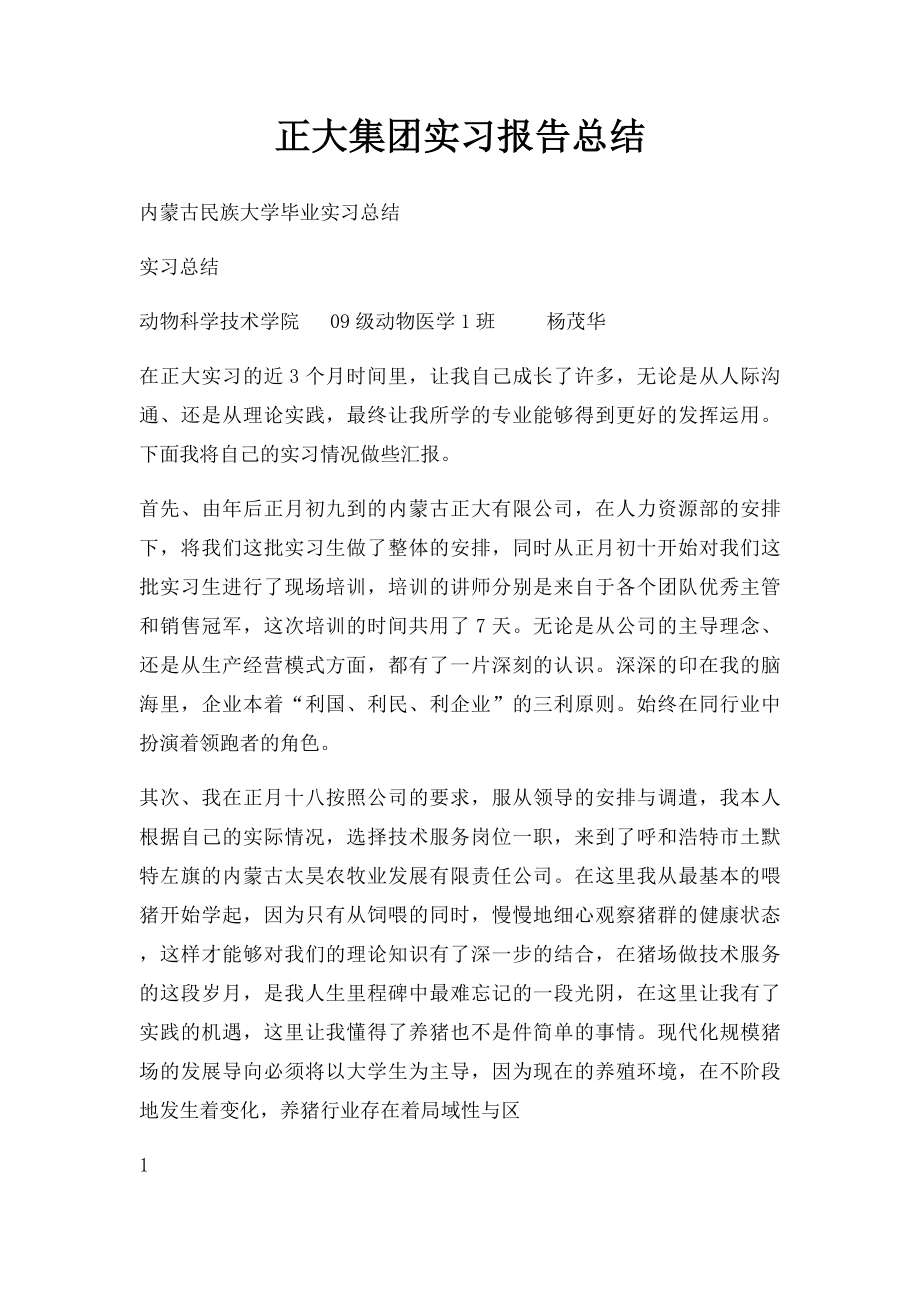 正大集团实习报告总结.docx_第1页