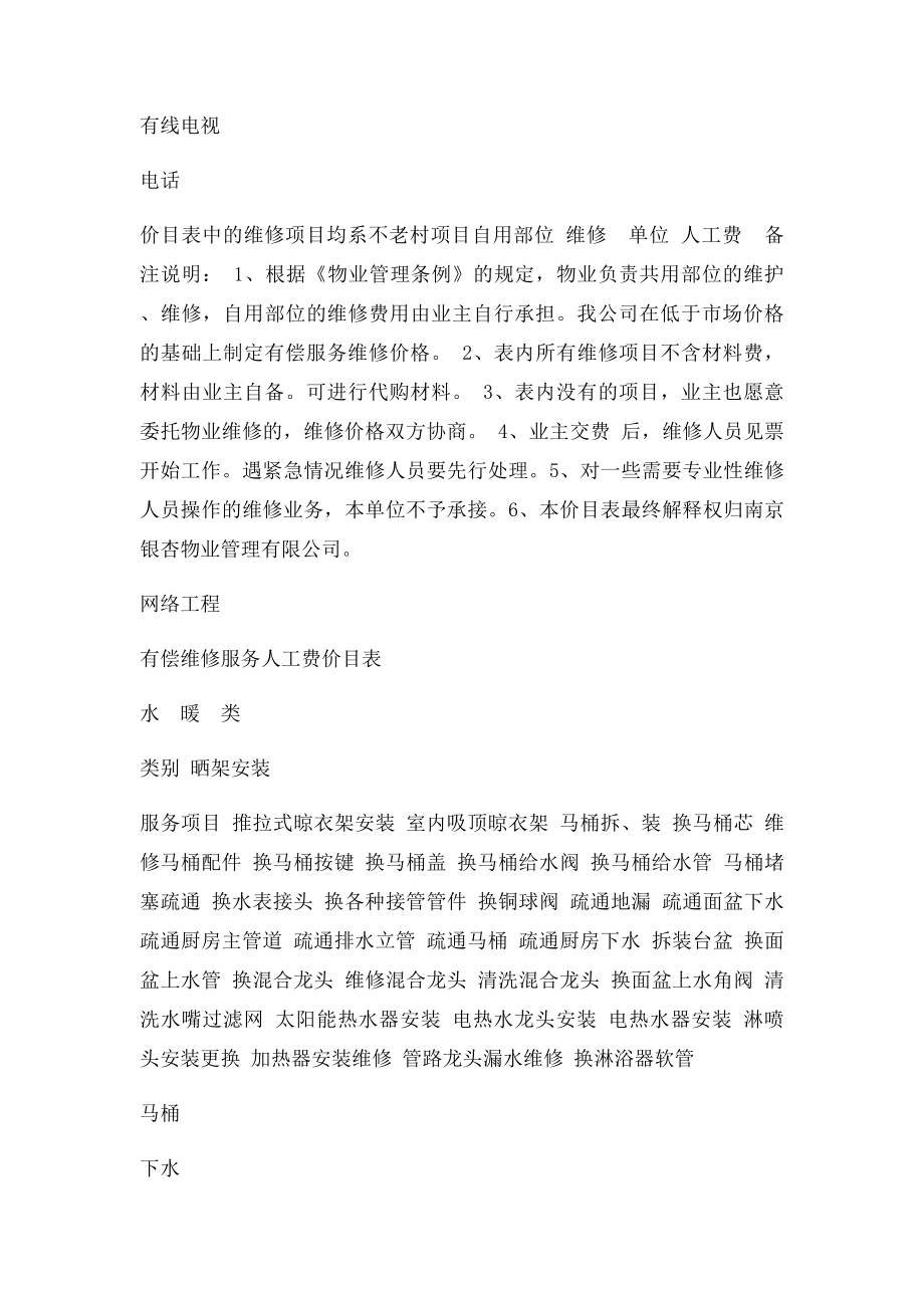 物业项目工程维修有偿服务价目表.docx_第2页