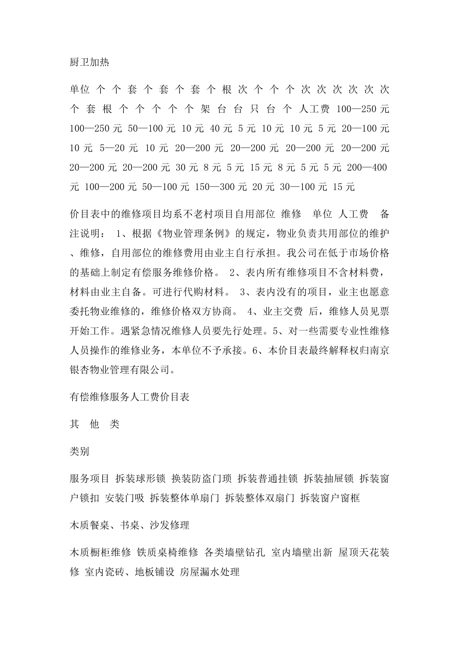 物业项目工程维修有偿服务价目表.docx_第3页