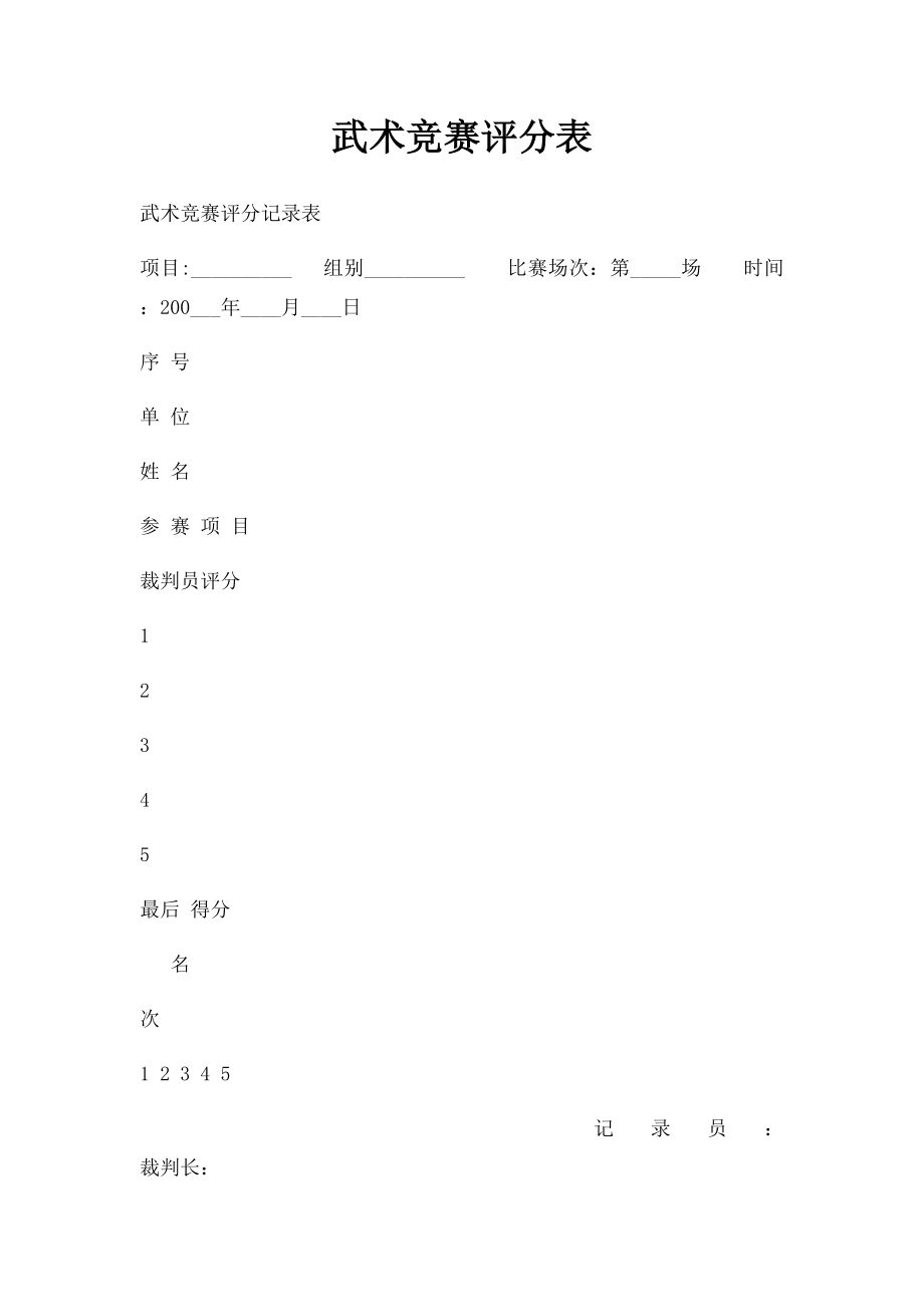 武术竞赛评分表.docx_第1页