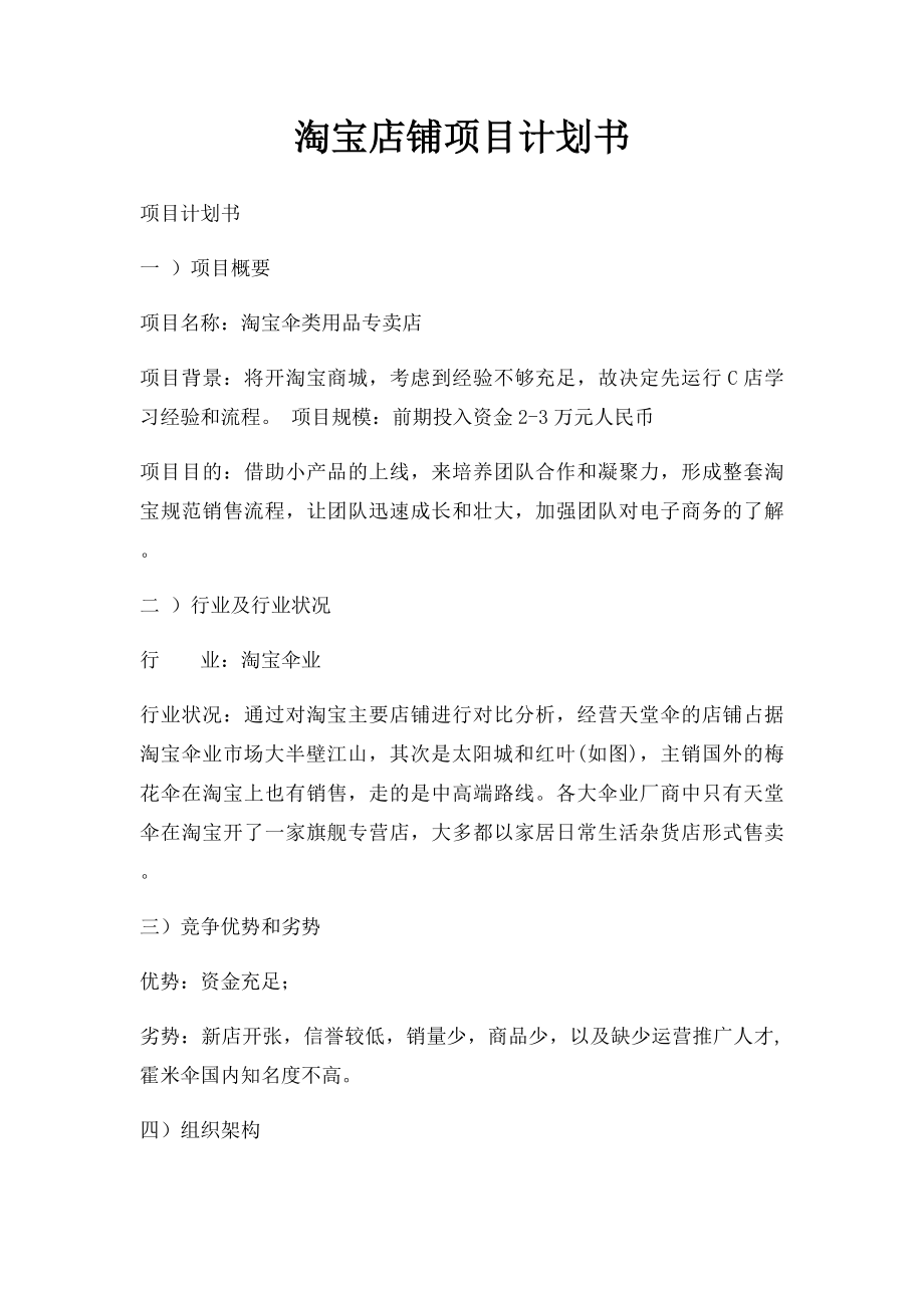 淘宝店铺项目计划书.docx_第1页