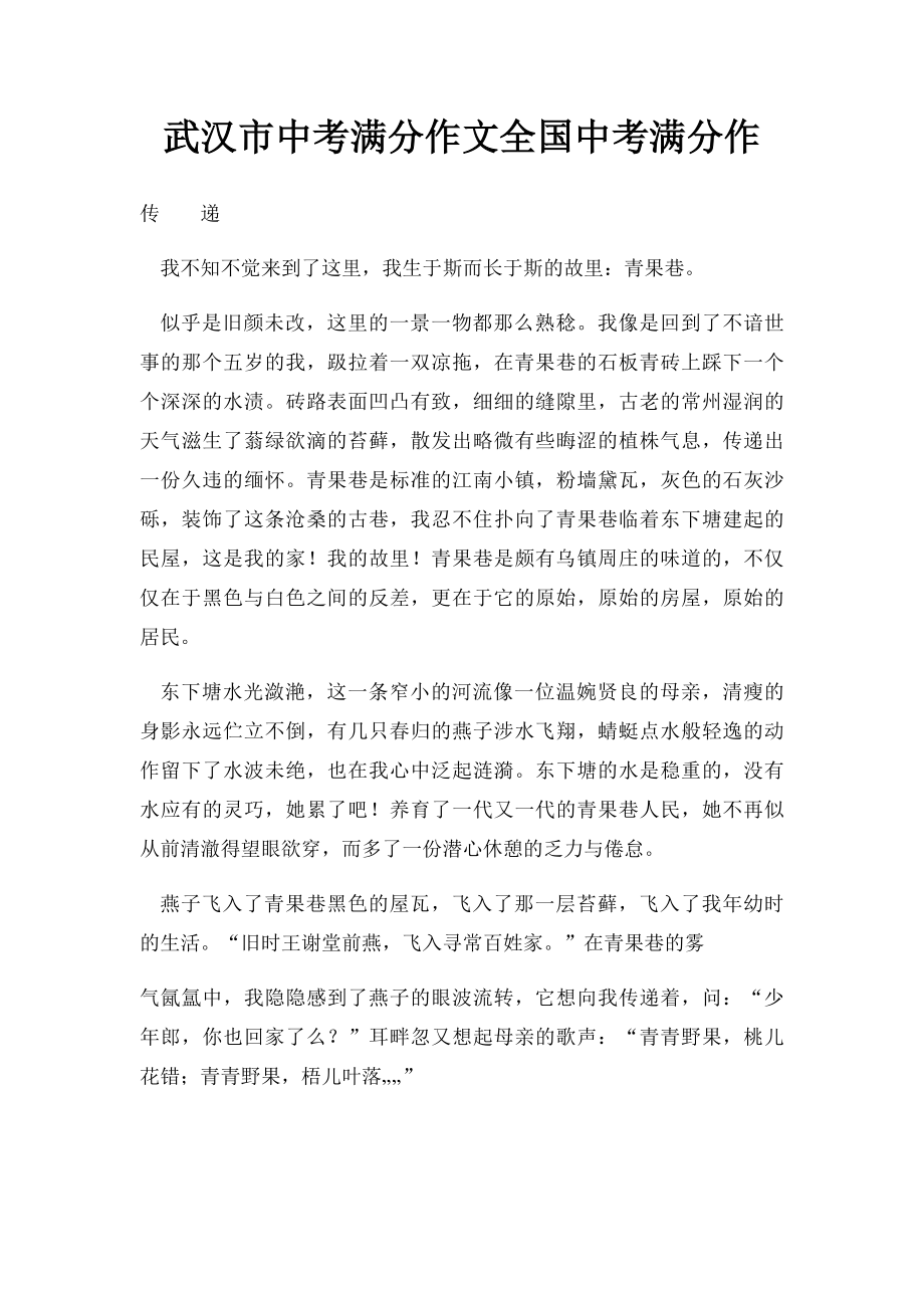 武汉市中考满分作文全国中考满分作.docx_第1页