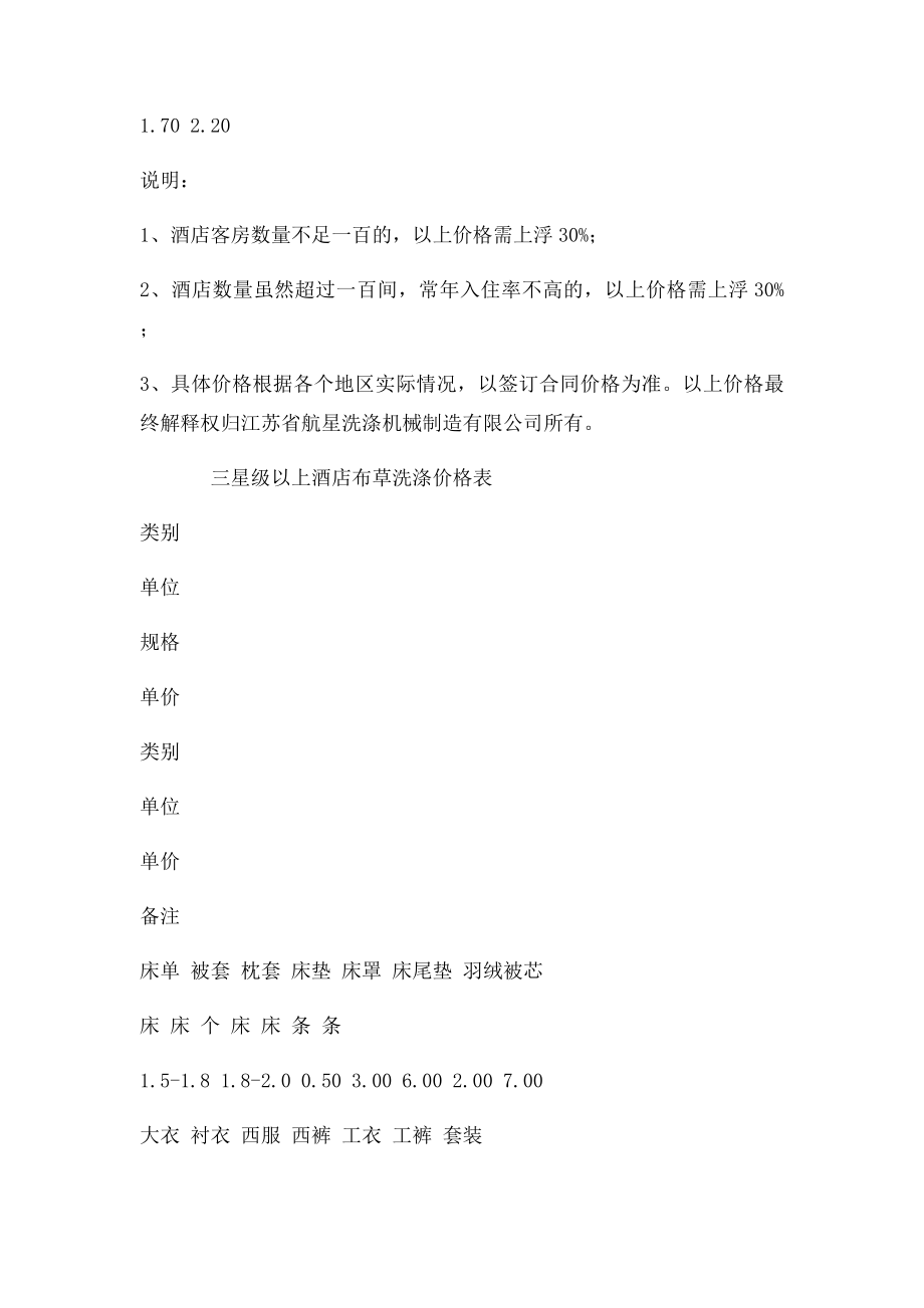 洗衣房设备布草洗涤价格参考表.docx_第2页