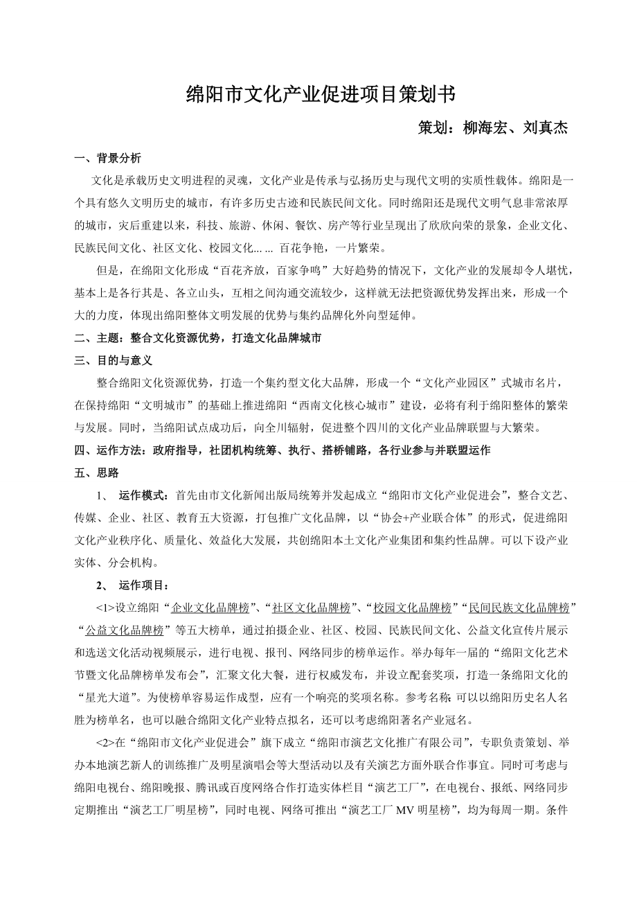 绵阳市文化产业促进项目策划书.doc_第1页