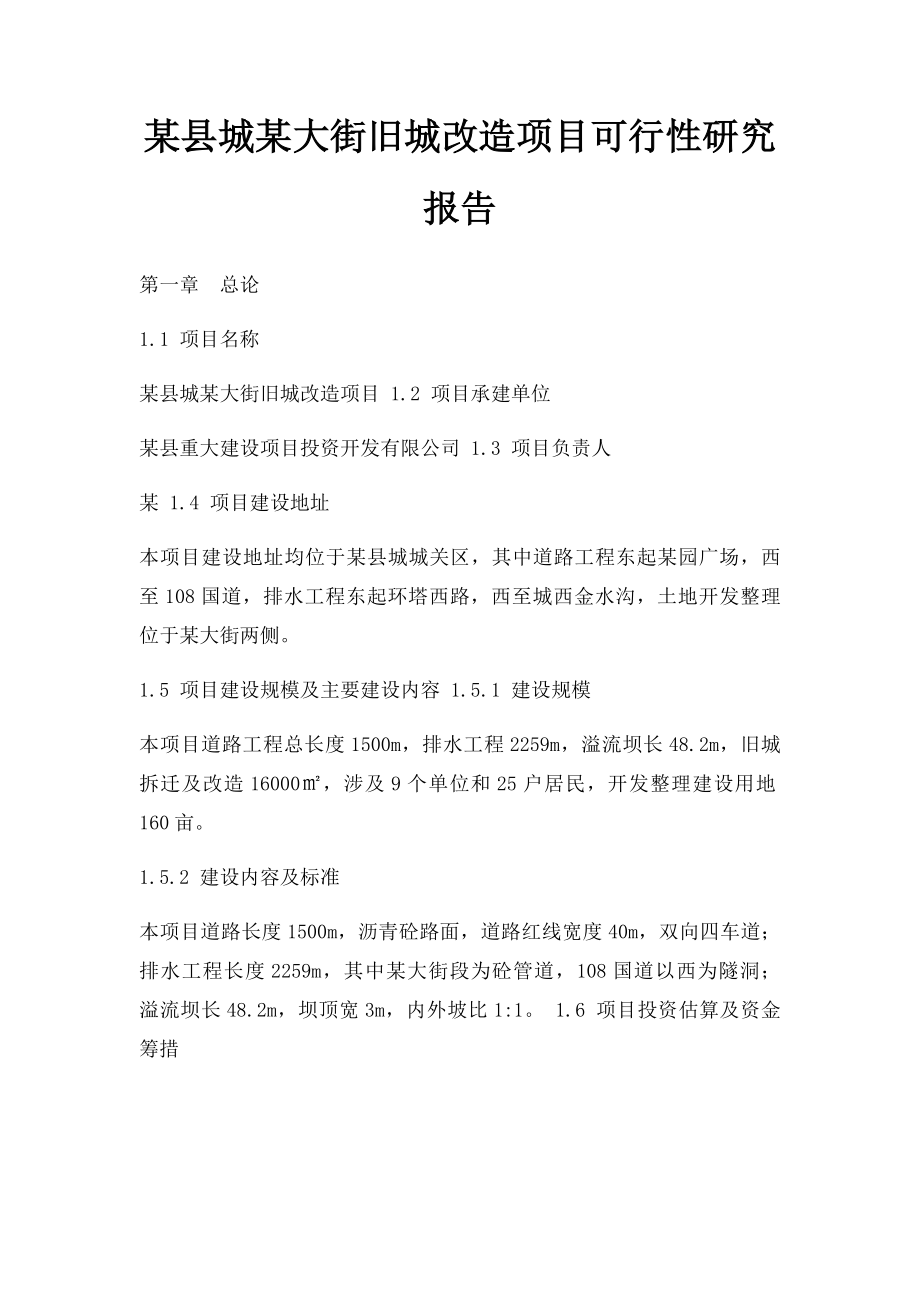 某县城某大街旧城改造项目可行性研究报告.docx_第1页