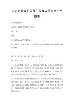 电力企业公司各部门各级人员安全生产职责.docx