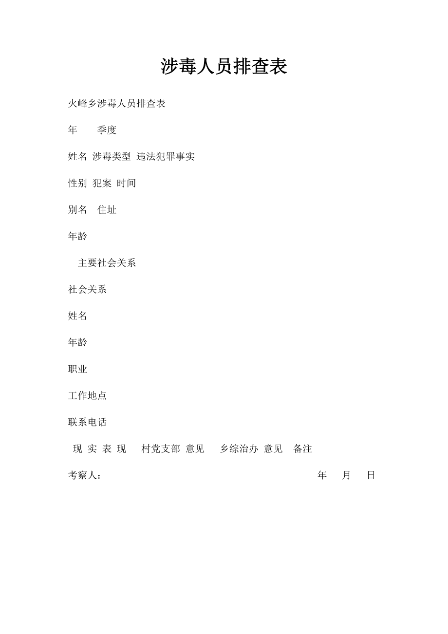 涉毒人员排查表.docx_第1页