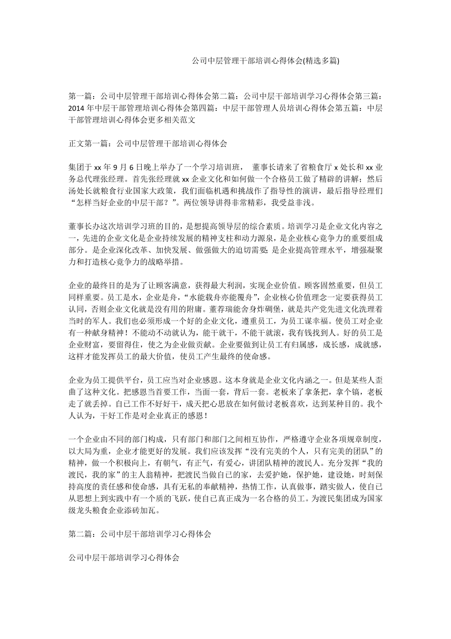 公司中层管理干部培训心得体会(精选多篇).doc_第1页