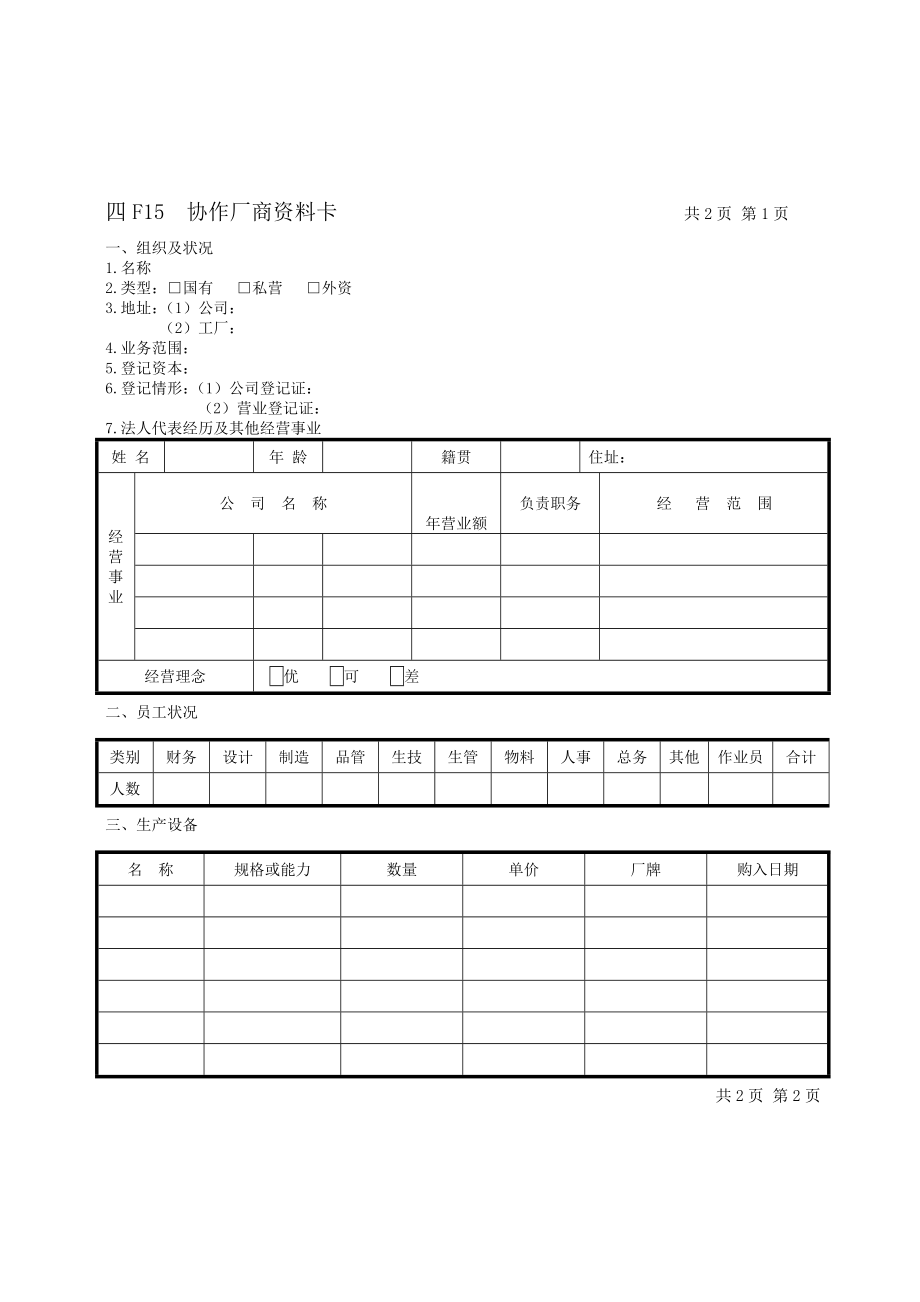 F15协作厂商资料卡[生产管理表格全集].doc_第1页