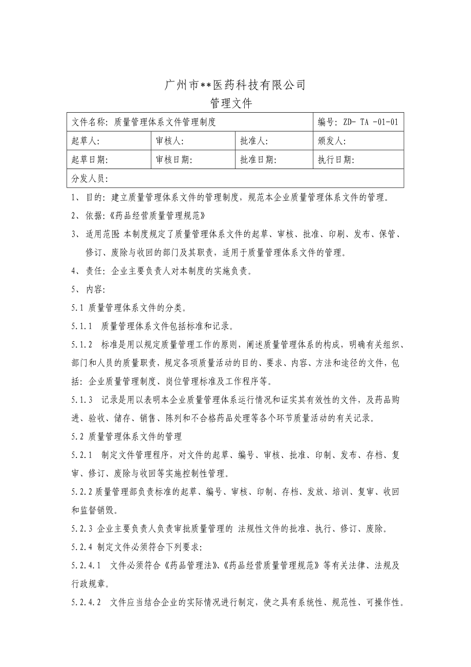 医药公司质量管理制度目录范本.doc_第1页