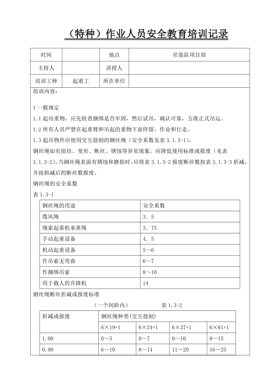 特种作业人员安全教育培训记录.doc_第1页