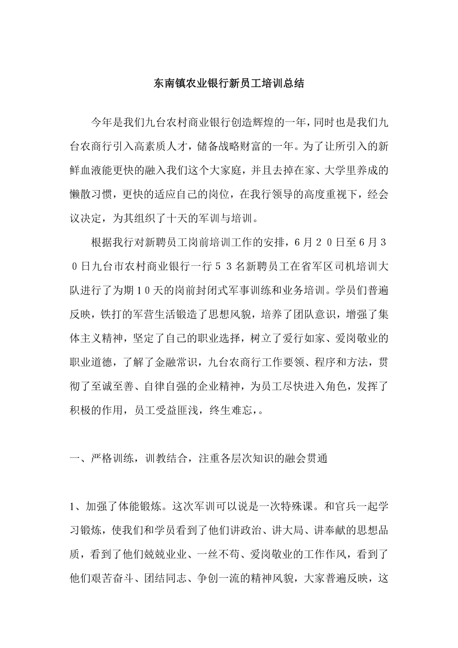 东南镇农业银行新员工培训总结.doc_第1页