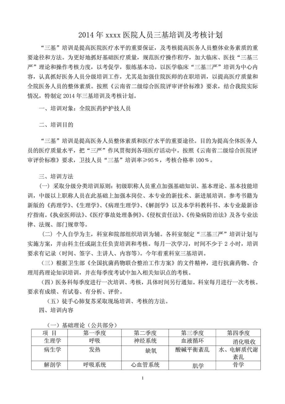 XX医院三基培训计划.doc_第1页