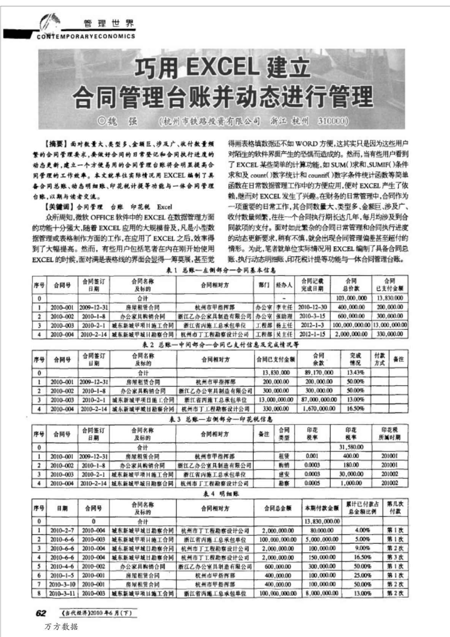 巧用EXCEL建立合同管理台账并动态进行管理.doc_第1页