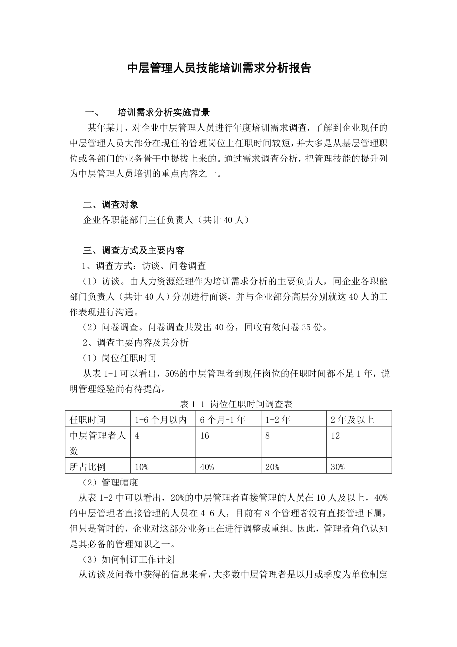 中层管理人员技能需求培训需求分析报告.doc_第1页