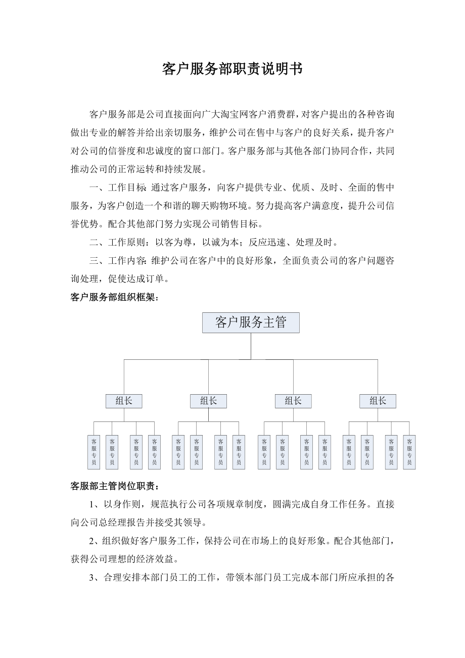 客服部工作职责 淘宝商城客服培训基础篇.doc_第1页