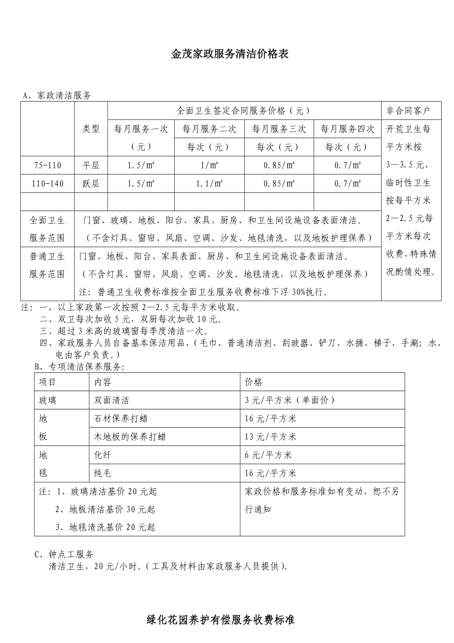 家政服务清洁价格表.doc_第1页