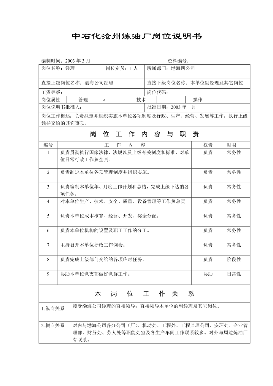 炼油厂总经理岗位说明.doc_第1页