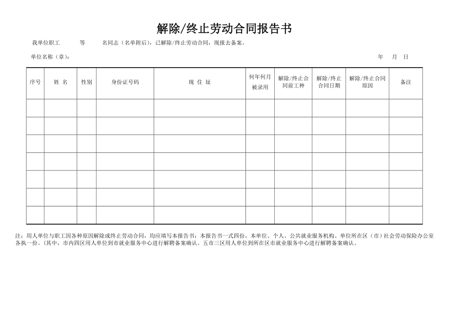 解除终止劳动合同报告书.doc_第1页