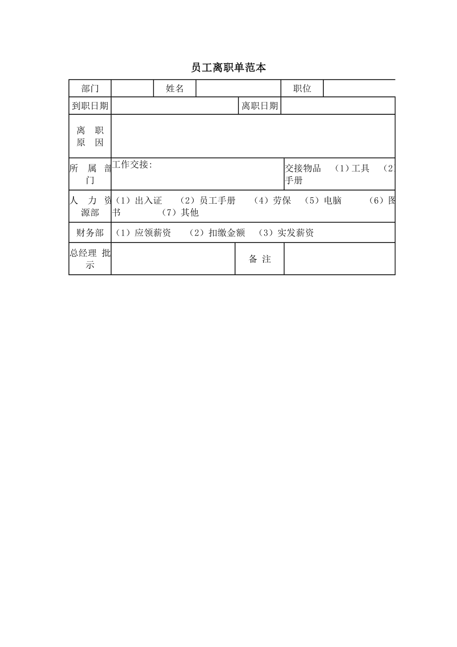 员工离职单范本.doc_第1页