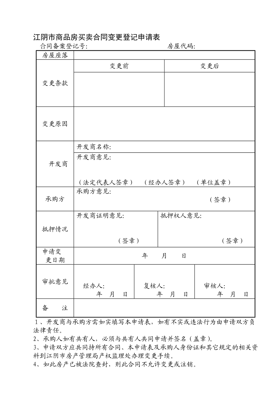 江阴市商品房买卖合同变更登记申请表.doc_第1页