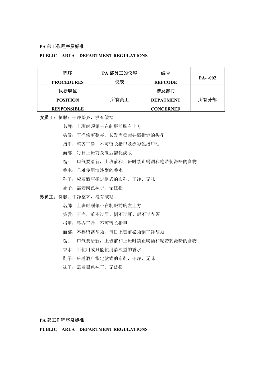 戴X国际酒店管家部PA员工工作程序和标准（DOC 72页）.doc_第2页