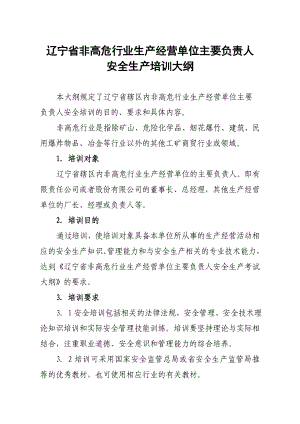 辽宁省非高危行业生产经营单位主要负责人安全生产培训大纲.doc