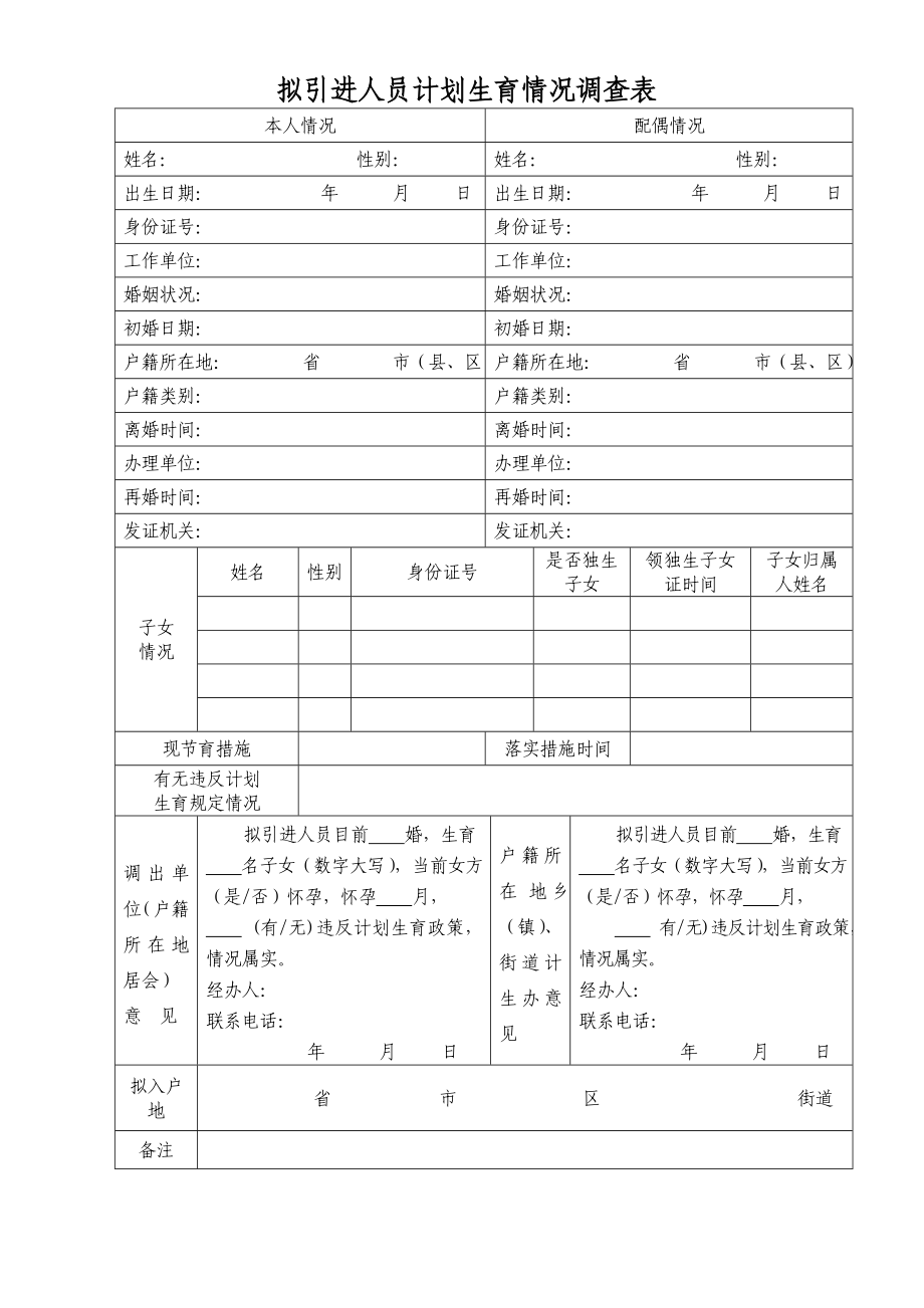 深圳市计划生育情况调查表.doc_第1页